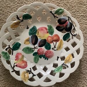 Made in Italy Reticulated Lacey Fruit Plate Painted Centerpiece Cottage Core